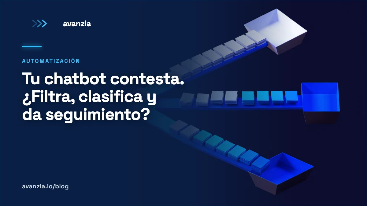 Ilustración isométrica: cuatro canales de mensajería convergen en un solo núcleo azul que separa las conversaciones en carriles clasificados, sobre fondo navy.