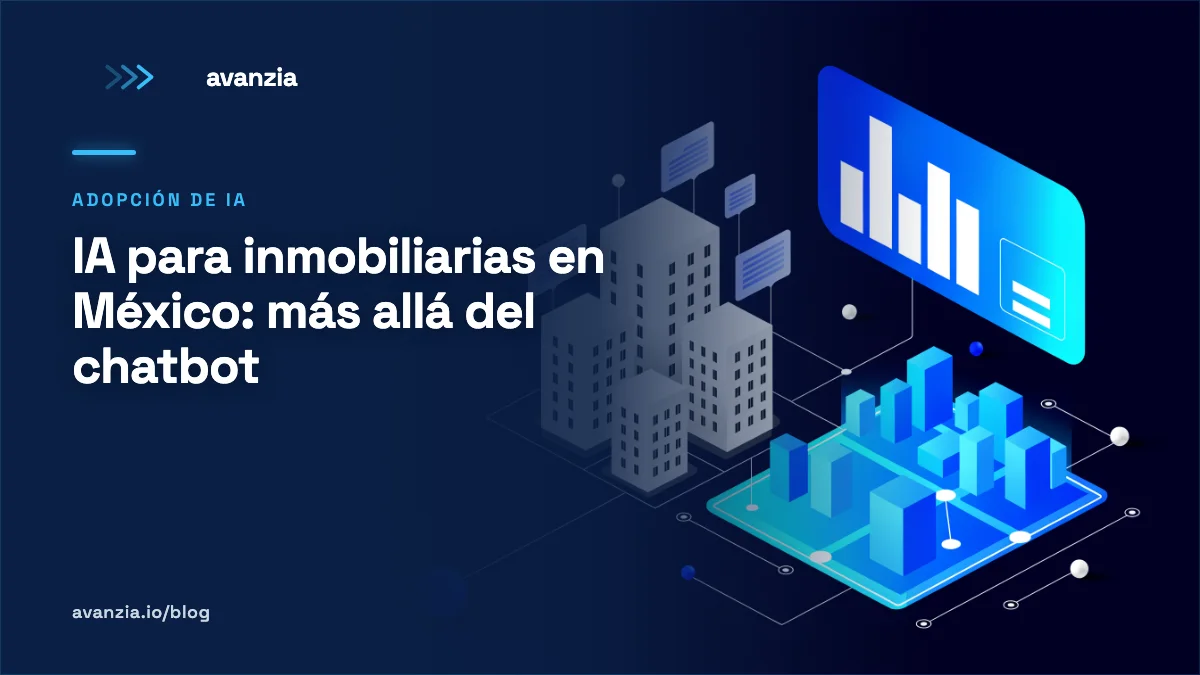 Broker inmobiliario usando agentes de IA en pantalla con propiedades industriales y dashboards de leads